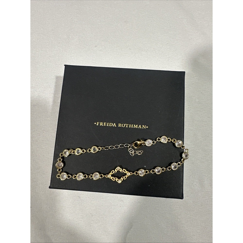 NEW Freida Rothman Brass Bezel Cubic Zirconia‎ Bracelet in Gold Finish